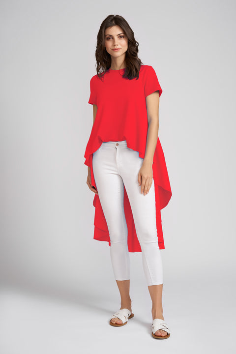 Simply Red Piper High Low Short Sleeve Top