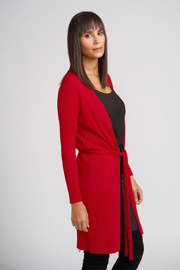 Simply Red Lottie Ribbed Knit Cardigan with Optional Belt