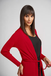 Simply Red Lottie Ribbed Knit Cardigan with Optional Belt